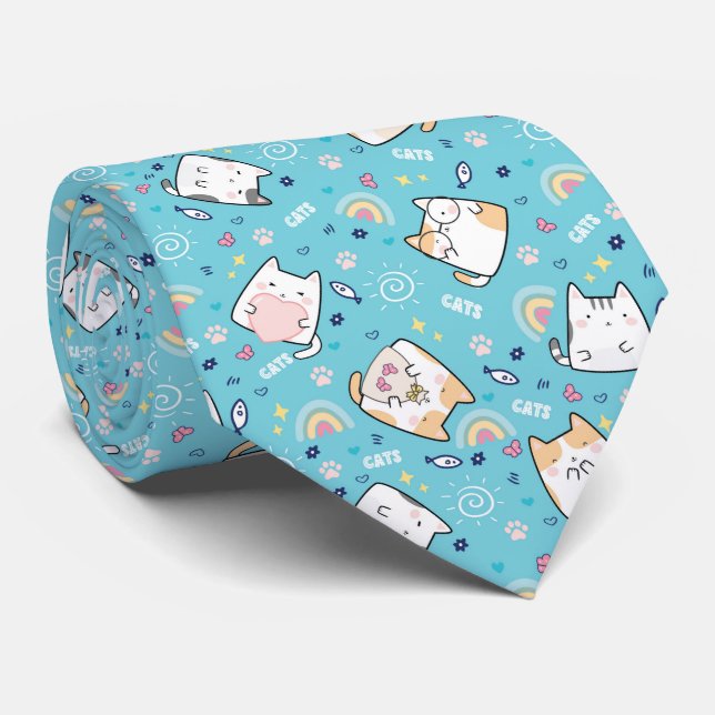 Niedlich Kitty Cats Whimsical Pattern Krawatte (Gerollt)