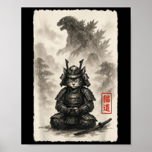 Niedlich Kitty Catzilla Angry Kaiju Anime Cat Mons Poster