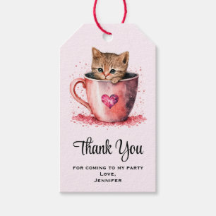 Niedlich Kitty in a Teacup with Hearts Party Viele Geschenkanhänger