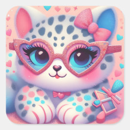 Niedlich Kitty Quadratischer Aufkleber