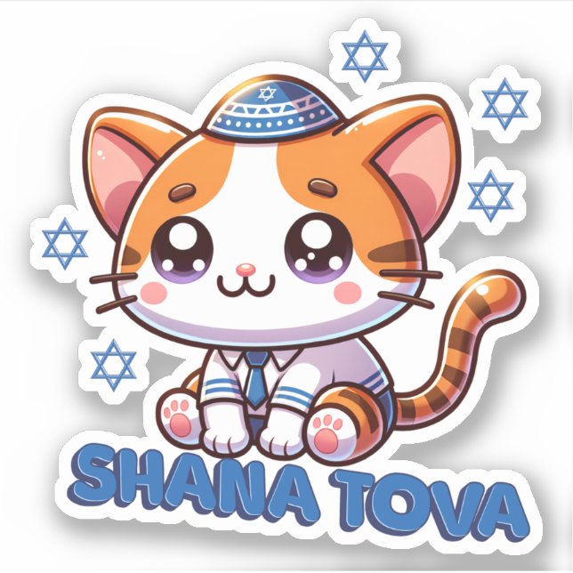 Niedlich Kitty Shana Tova Aufkleber (Vorderseite)