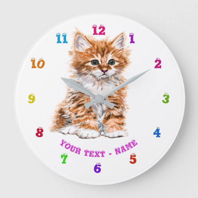 Niedlich Kitty - Sweet - Custom Text / Name / Colo Große Wanduhr (Vorderseite)
