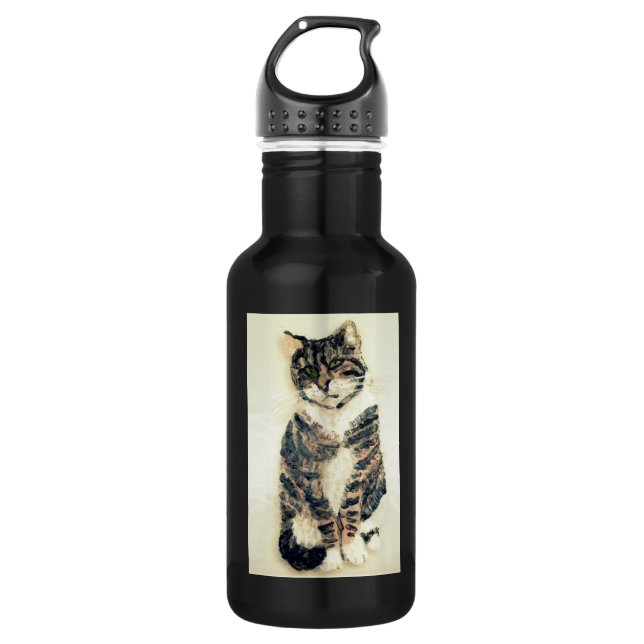 Niedlich Kitty Tabby Cat Art Edelstahlflasche (Vorderseite)