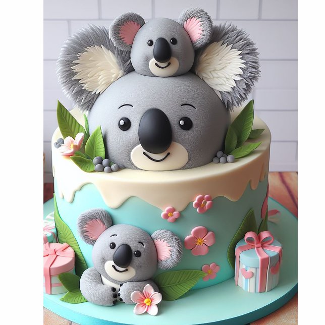 NIEDLICH KLEINE GRAY KOALA LAYER CAKE (Koala Themed Cake Baby Shower Invitation)
