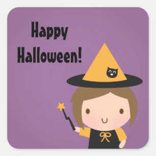 Niedlich-Kleine Hexenkind-Halloween-Party-Favorite Quadratischer Aufkleber