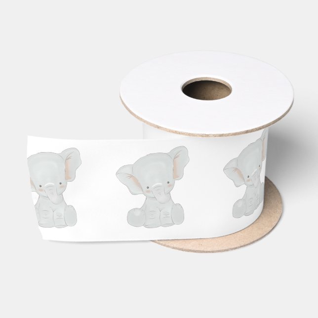 Niedlich kleine Wasserfarbenlephant Babydusche Satinband (Spule)