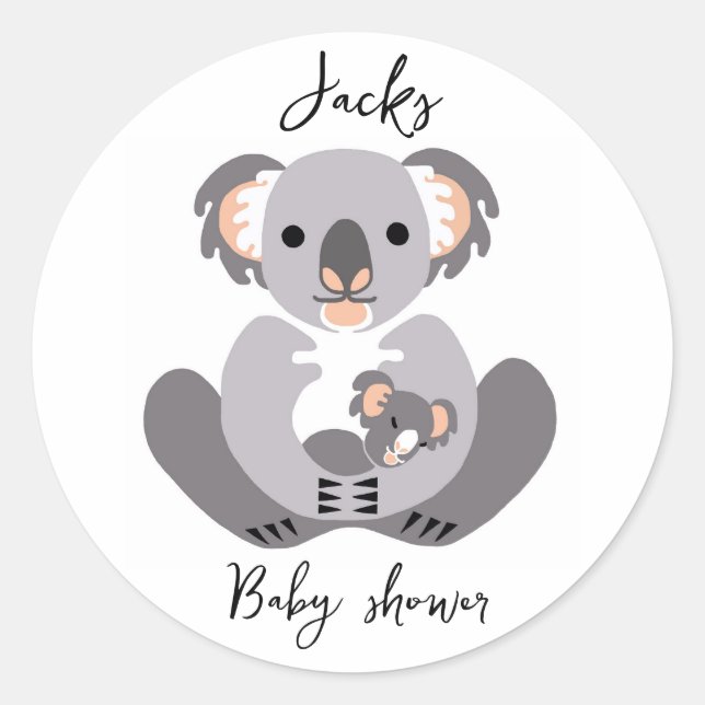 Niedlich KOALA - Babydusche - Tier - Personalisier Runder Aufkleber (Vorderseite)