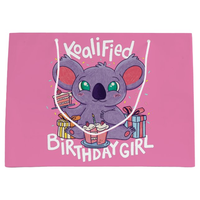 Niedlich Koala Bear Koalified Birthday Girl Pink Große Geschenktüte (Vorderseite)