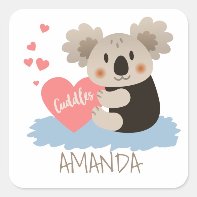 Niedlich Koala Cuddles ID386 Quadratischer Aufkleber (Vorderseite)