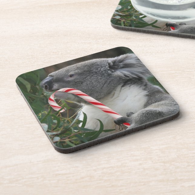 Niedlich Koala Eating Candy Cane Untersetzer (Linke Seite)