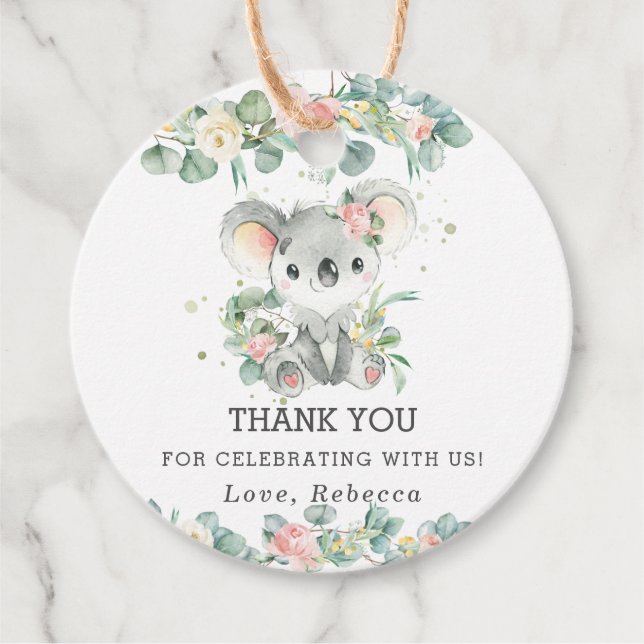 Niedlich Koala Eucalyptus Pink Floral Vielen Dank Geschenkanhänger (Vorderseite)