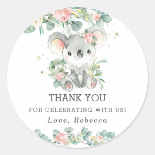 Niedlich Koala Eucalyptus Pink Floral Vielen Dank Runder Aufkleber
