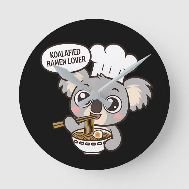 Niedlich Koala genießt Ramen Runde Wanduhr (Vorderseite)
