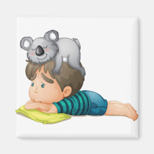 Niedlich koala spielt mit dem schönen Jungen Austr Magnet