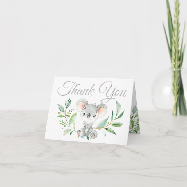 Niedlich Koala und Eucalyptus Babydusche Vielen Da Dankeskarte (Vorderseite)