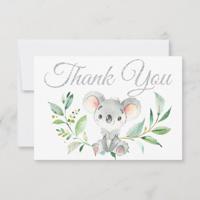 Niedlich Koala und Eucalyptus Babydusche Vielen Da Dankeskarte (Vorderseite)