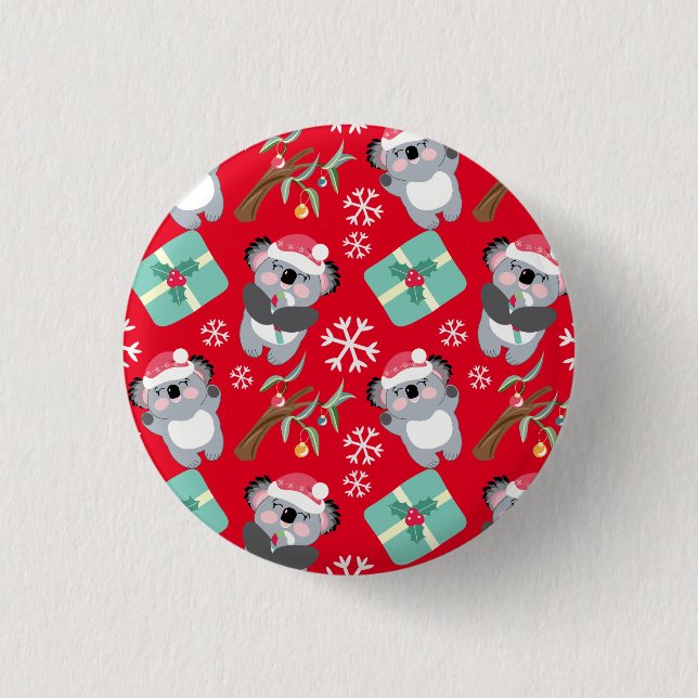 Niedlich Koala Weihnachten Button (Vorderseite)