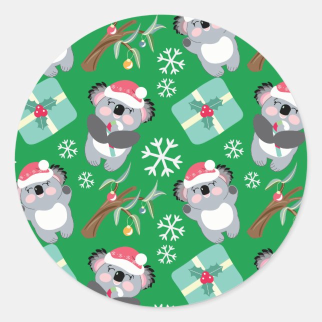 Niedlich Koala Weihnachten Runder Aufkleber (Vorderseite)