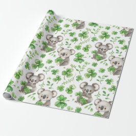 Niedlich Koalas Green Hat Kleeblatt St. Patrick's  Geschenkpapier