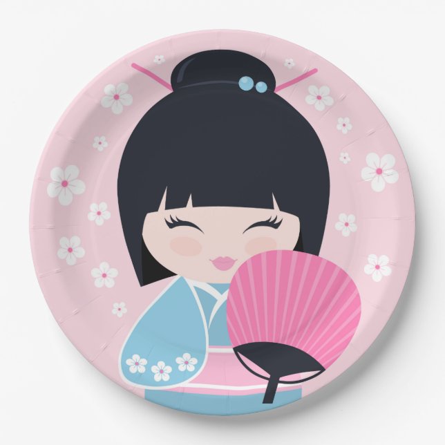 Niedlich Kokeshi Doll Birthday Pappteller (Vorderseite)