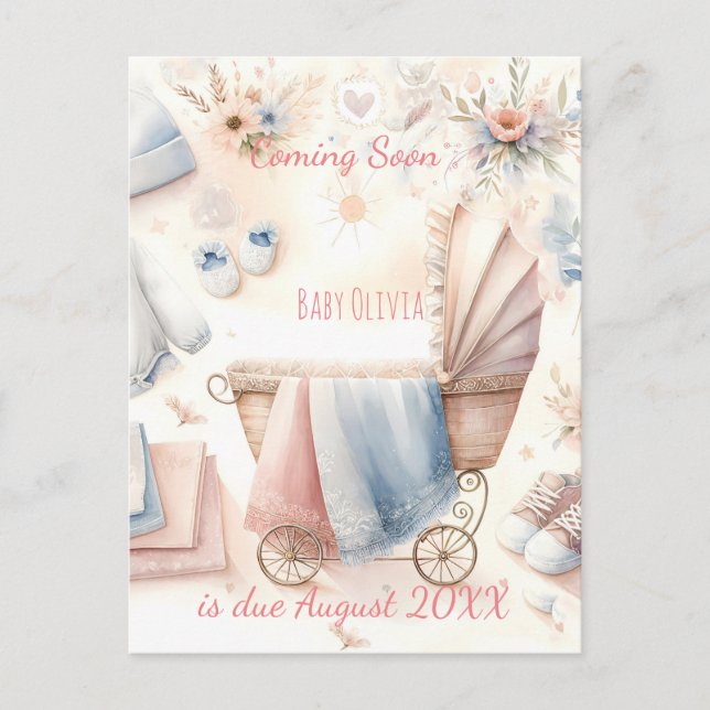 Niedlich kommende Ankündigung Einladung Postkarte (Vorderseite)