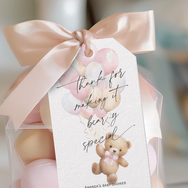 Niedlich können wir frühzeitig abwarten, Pink Baby Geschenkanhänger (Pink We Can Bearly Wait, Teddy Bear Gender Neutral baby Shower Favor Tags.)