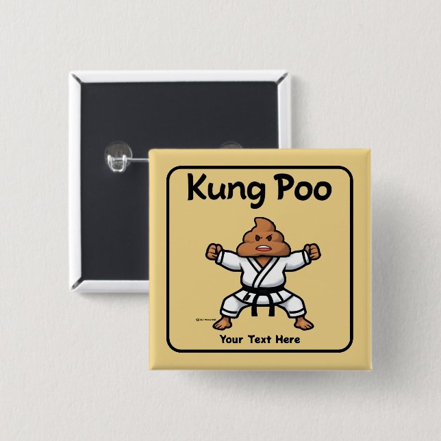 Niedlich Kung Poo Karate Button (Vorne & Hinten)