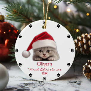 Niedlich Kurzfristige Katze Weihnachtsmannmütze Pa Keramik Ornament