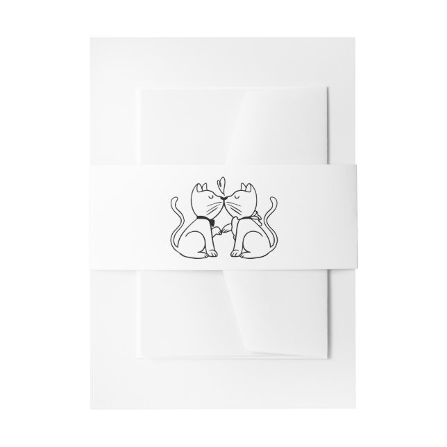 Niedlich Küssen von Katzen Schwarz-weiß Hochzeit Einladungsbanderole (Vorderseite Beispiel)