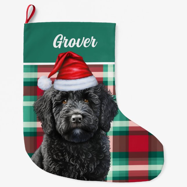 Niedlich Labradoodal Urlaub Kariert Personalisiert Großer Weihnachtsstrumpf (Vorderseite)