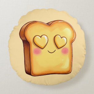 Niedlich Lächeln Cartoon Toast Rundes Kissen