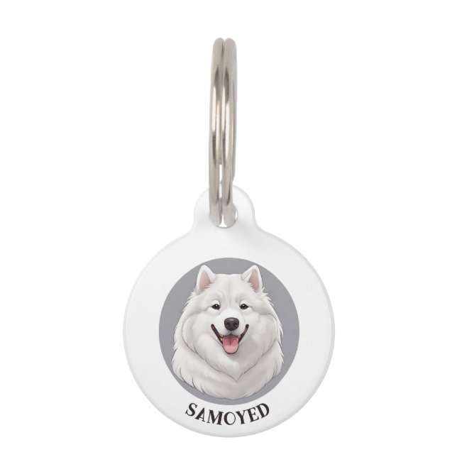 Niedlich Lächeln Samoyed Hund Haustiermarke (Vorderseite)
