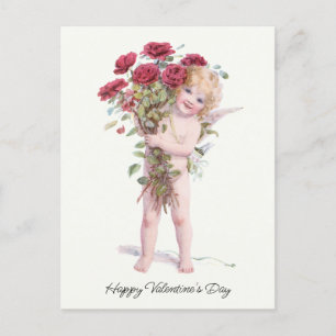 Niedlich Lächeln Vintag Valentine Cupid mit Rose Feiertagspostkarte