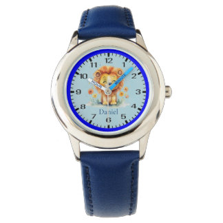 Niedlich Lächelnd Lion Amidst Blume Kinderschau Armbanduhr