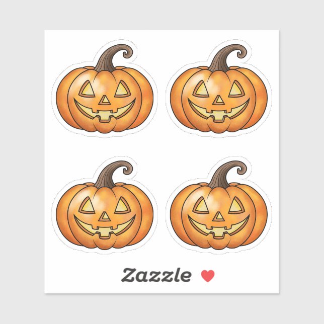 Niedlich Lächelnd Orange Cartoon Pumpkins Hallowee Aufkleber (Blatt)