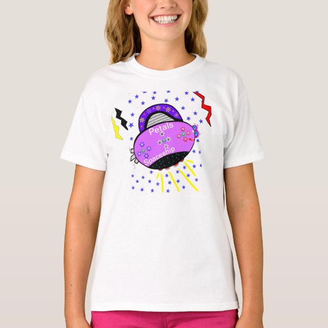 Niedlich Lächelnd Rosa Lila Petals Raumschiff Ster T-Shirt (Vorderseite)
