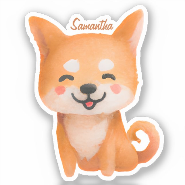 Niedlich lächelnd Shiba Inu Aufkleber (Vorderseite)