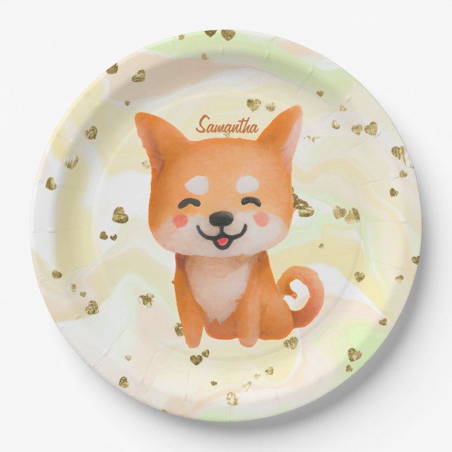 Niedlich lächelnd Shiba Inu Pappteller (Vorderseite)
