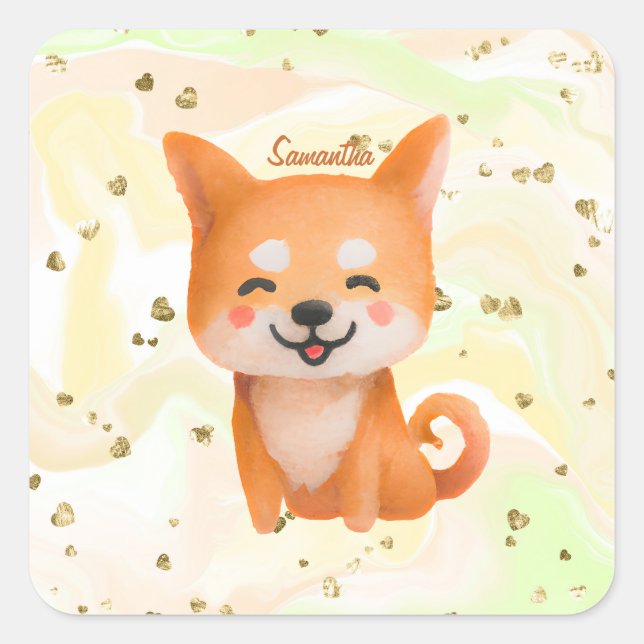 Niedlich lächelnd Shiba Inu Quadratischer Aufkleber (Vorderseite)
