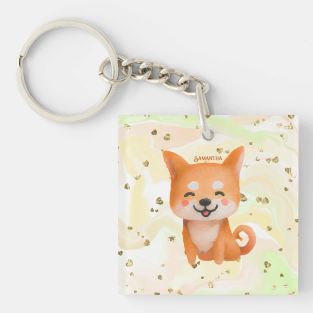 Niedlich lächelnd Shiba Inu Schlüsselanhänger (Vorderseite)