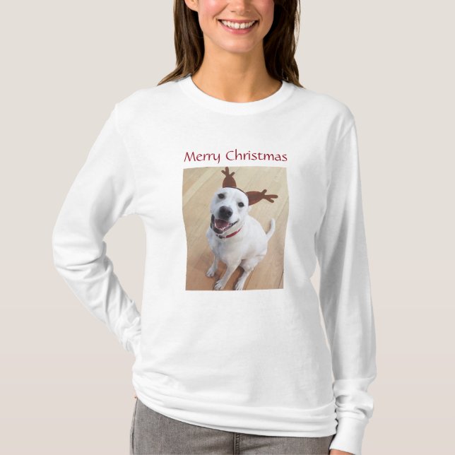 Niedlich Lächelnd Weiße Rentiere Weihnachten T-Shirt (Vorderseite)