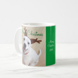 Niedlich lächelnd Weißer Rentier Hund Weihnachtsgr Kaffeetasse
