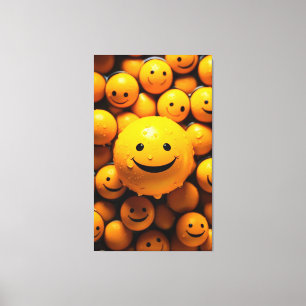 Niedlich lächelnde gelbe Emoji für die Verbreitung Leinwanddruck