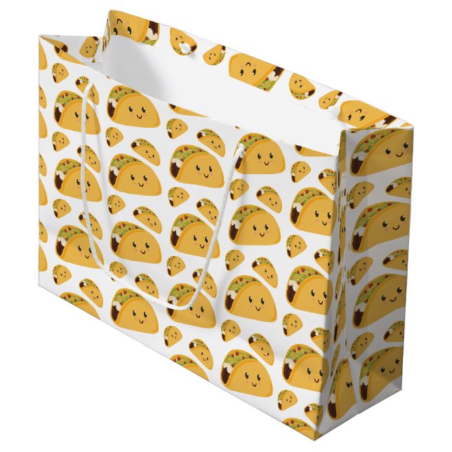 Niedlich Lächelnde Taco Muster Geschenktasche Große Geschenktüte (Vorderseite Schrägansicht)