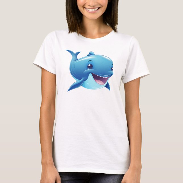 Niedlich Lächelnder Cartoon Blauer Wal Illustratio T-Shirt (Vorderseite)