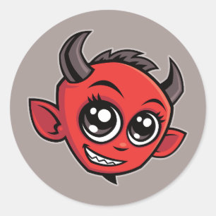 Niedlich lächelnder Cartoon Devil Runder Aufkleber