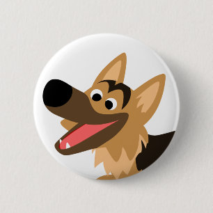 Niedlich Lächelnder Cartoon German Shepherd Button