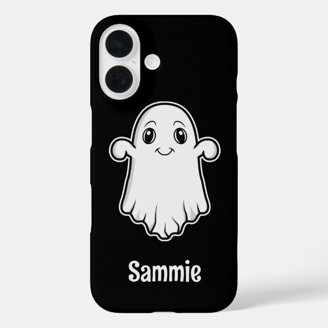 Niedlich Lächelnder Cartoon Ghost mit Individuelle iPhone 16 Hülle (Rückseite)
