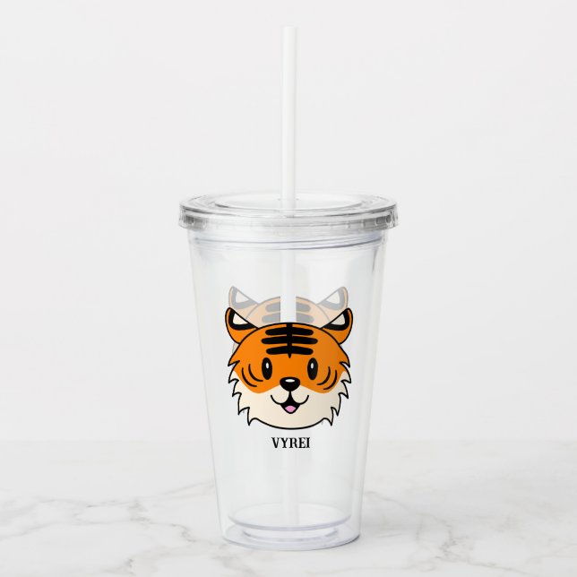Niedlich Lächelnder Cartoon Tiger Acryltrinkbecher (Vorderseite)