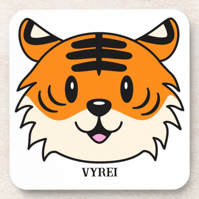 Niedlich Lächelnder Cartoon Tiger Getränkeuntersetzer (Vorderseite)